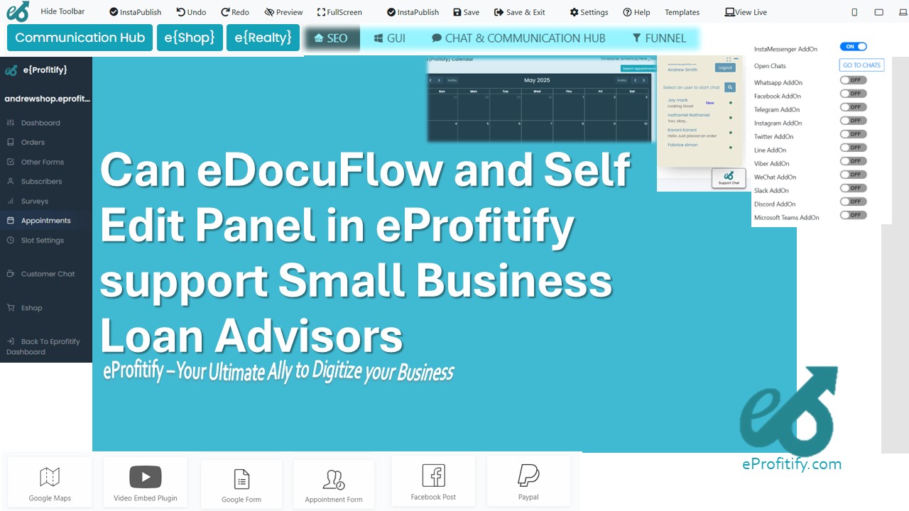 Can eDocuFlow and Self Edit Panel in eProfitify support Small Business Loan Advisors